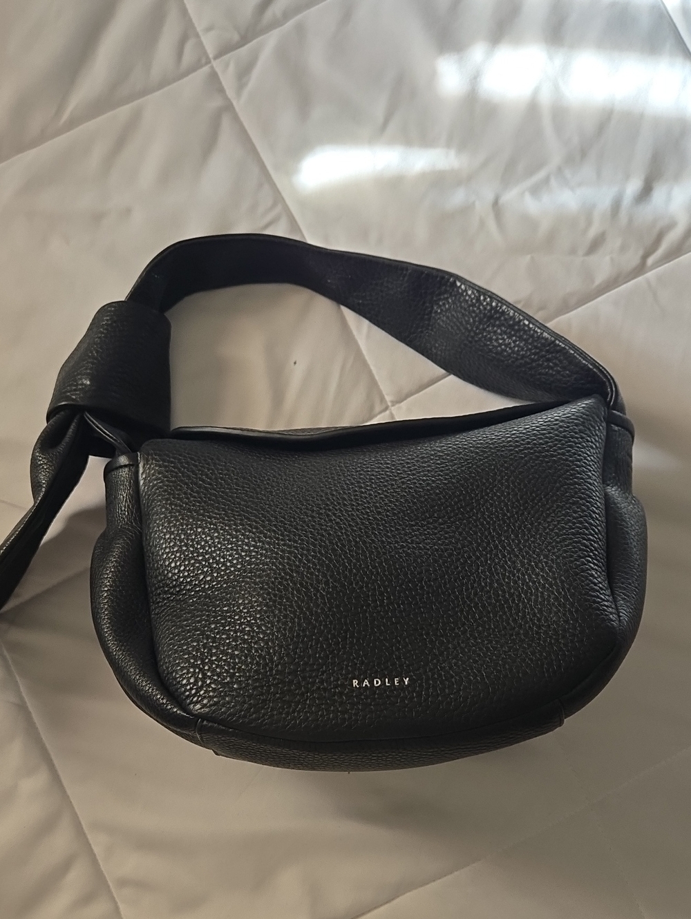 RADLEY LONDON Black Pebbled Shoulder Bag with Knotted Strap